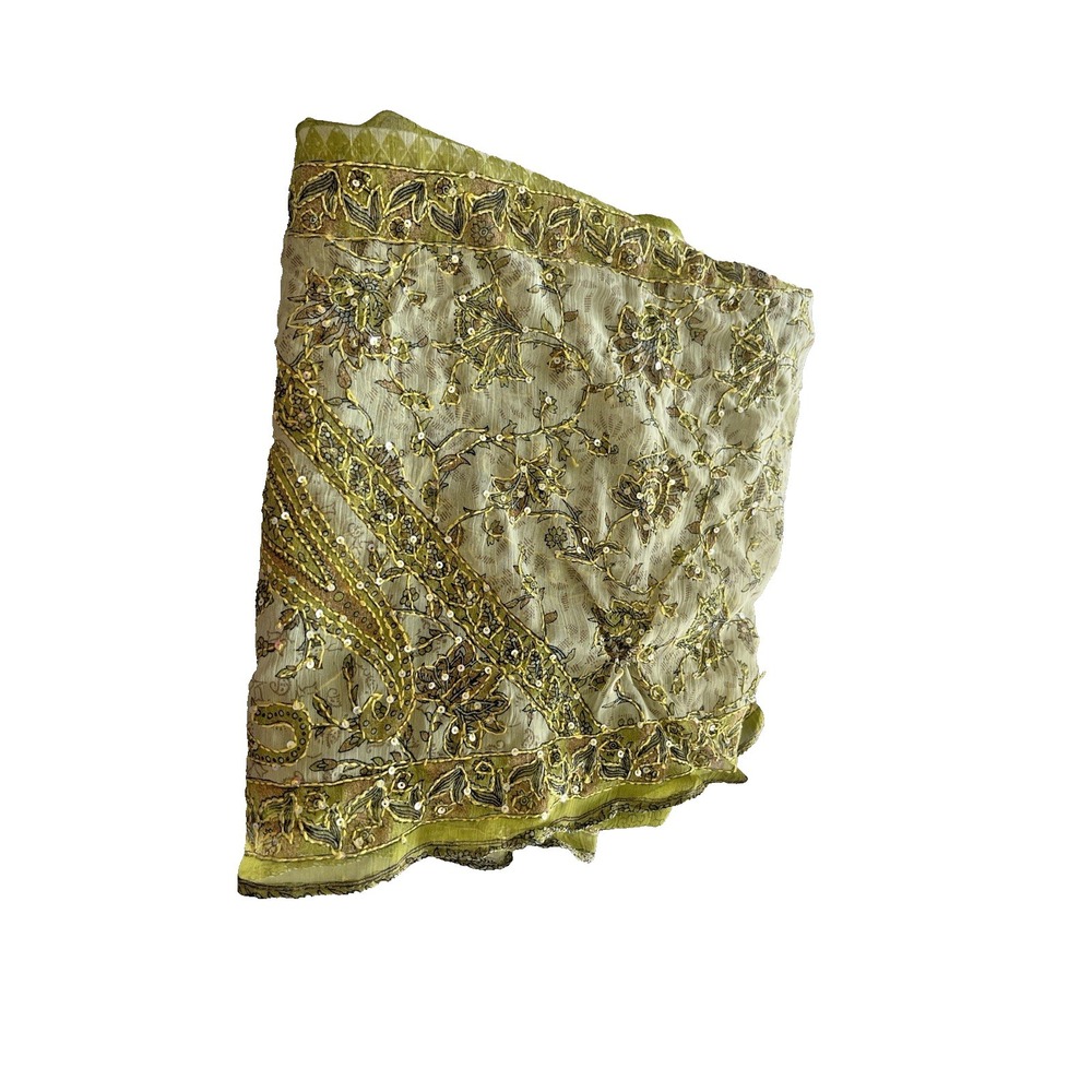 Embellished Olive Sheer Shawl Wrap Scarf Sequined Boho Evening 41x85 - Picture 4 of 4